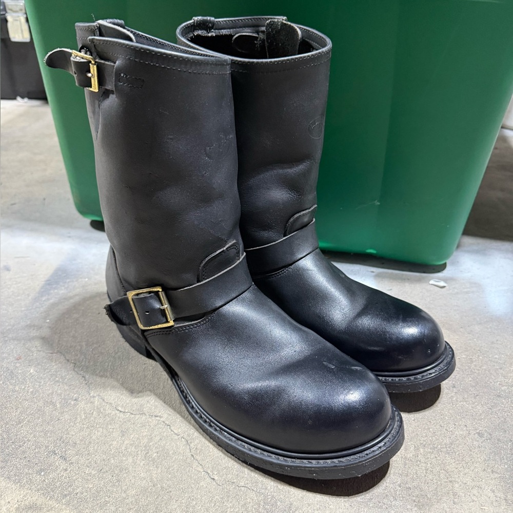 Iron Age Leather Engineer Motorcycle Boots Steel Toe Boots Men’s Black 11D